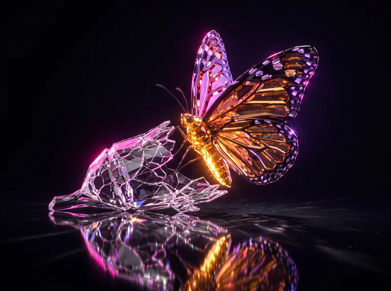 Mariposa de cristal y oro emergiendo de su crisálida: la vieja identidad se suelta
