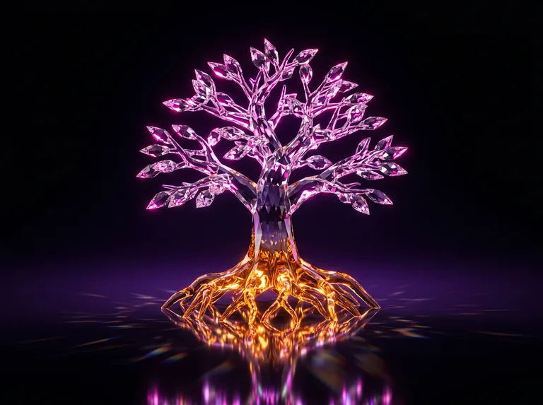 Árbol de cristal con las raíces encendidas en oro: el mapa de tus raíces